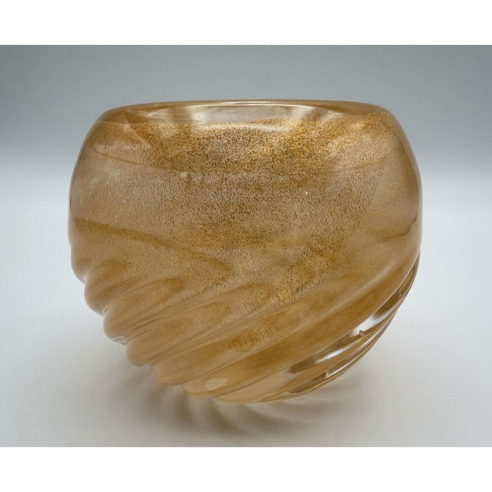 Murano Barovier Toso Heavy Gold Art Glass Taper Candle Holder 3” Single Italy